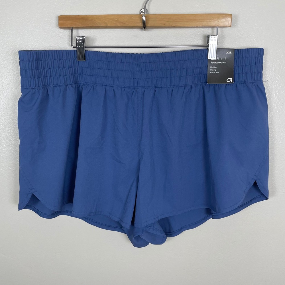 GapFit Women's XXL Runaround Short Blue Wicking Built-In Brief Mid Rise Active